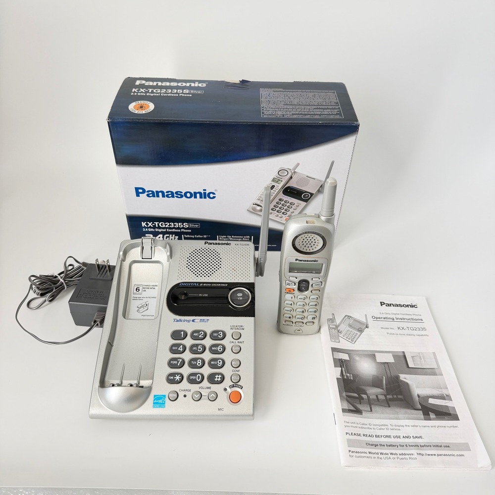 Panasonic KX-TG2335S 2.4GHz Cordless Phone Silver Talking Caller ID - Tested!